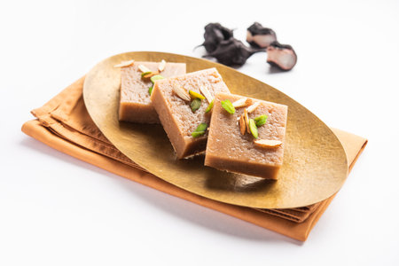 Singhara Barfi or Singhada burfiÂ or halwa made using water chestnut flour, fasting or upwas food