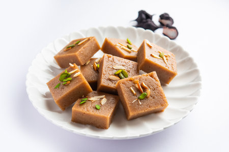 Singhara Barfi or Singhada burfiÂ or halwa made using water chestnut flour, fasting or upwas foodの写真素材