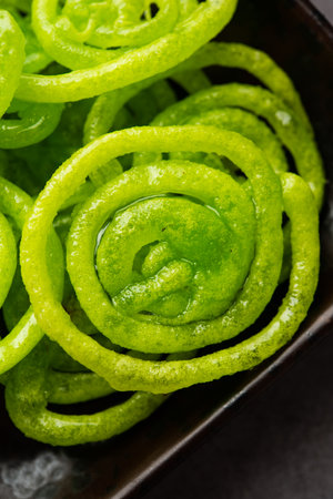 Green Jalebi mithai or sweet from India a Twist to a traditional imarti or jilbi