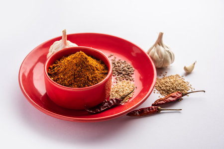 Jawas or Javas chutney made using Flax seeds, flaxseeds powder, garlic, red chilly, Indian relishの写真素材