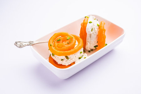 Jalebi Ice Cream, combination of Indian dessert with a twistの写真素材