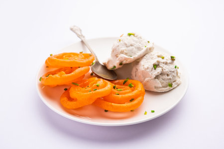 Jalebi Ice Cream, combination of Indian dessert with a twistの写真素材