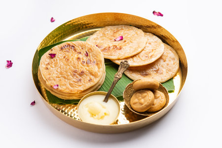 Sweet Khoya roti or Peda chapati paratha made using thickened cream milk or Khoa, khowa, mawaの写真素材