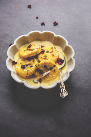 Bread Rasmalai is the tweaked version of traditional Ras malai using bread slices instead of paneerの写真素材