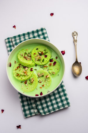Pista Bread Rasmalai is the tweaked version of traditional Ras malai using bread slicesの写真素材