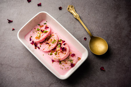 Rose Bread Rasmalai is the tweaked version of traditional Ras malai using bread slicesの写真素材
