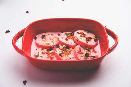 Rose Bread Rasmalai is the tweaked version of traditional Ras malai using bread slicesの写真素材