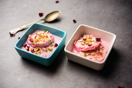 Rose Bread Rasmalai is the tweaked version of traditional Ras malai using bread slicesの写真素材
