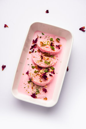 Rose Bread Rasmalai is the tweaked version of traditional Ras malai using bread slicesの写真素材