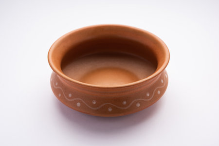 Empty Terracotta bowl or earthen serving crockeryの写真素材