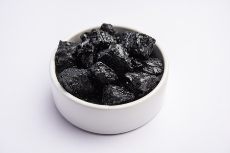 Shilajit is an ayurvedic medicine found primarily in the rocks of the Himalayas. selective focusの写真素材