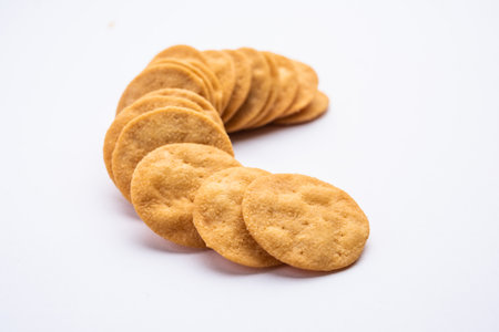 Mathri or mathari is a Rajasthani, Indian snack and a type of flaky biscuit, tea time snackの写真素材
