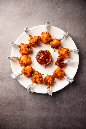 Chicken Lollipop Grilled Tandoori Non Veg With Schezwan sauce Dip Chutneyの写真素材