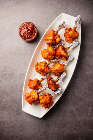 Chicken Lollipop Grilled Tandoori Non Veg With Schezwan sauce Dip Chutneyの写真素材