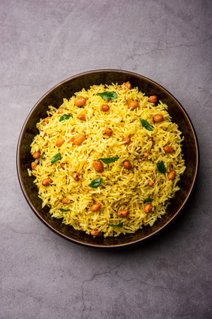 Peanut rice is one of the popular South Indian variety rice recipeの写真素材