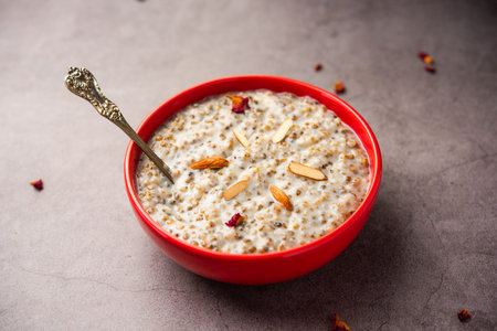 Kodo foxtail millet kheer or varagu arisi payasam is a popular Indian dessertの写真素材