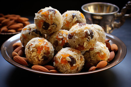 Indian sweet and healthy dry fruit laddu or laddooの素材