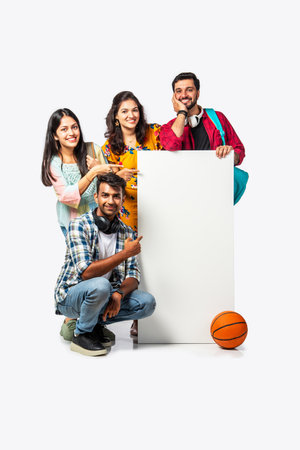 education, campus, friendship and people concept - group of Indian asian happy college students...