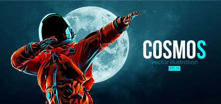 Dancing astronaut on the background of the moon and space. Vector illustration