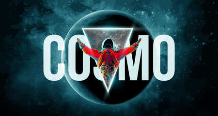 Dancing astronaut on the background of the moon and space. Vector illustrationのイラスト素材