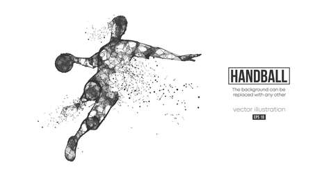Abstract silhouette of a wireframe handball player from particles on the background.のイラスト素材