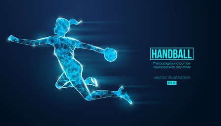 Abstract silhouette of a wireframe handball player from particles on the background.のイラスト素材
