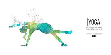 Abstract wireframe silhouette of a young woman practicing yoga on the white background. Vector illustrationのイラスト素材