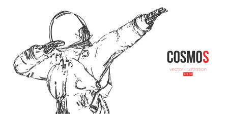 Dancing astronaut on the white background of the moon and space. Vector illustrationのイラスト素材