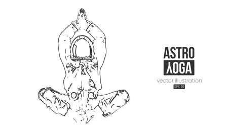 Astronaut doing yoga on the background of the mars and space. Yoga exercises. Vector illustrationのイラスト素材