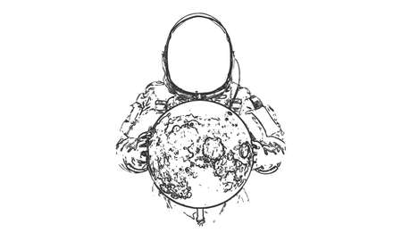 Astronaut on the white background of the moon line art. Vector illustrationのイラスト素材