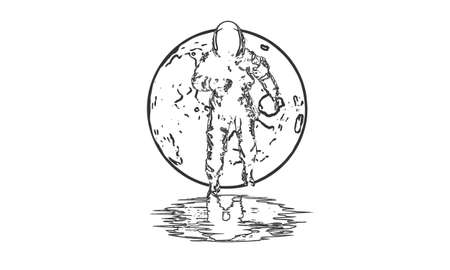 Astronaut on the white background of the moon line art. Vector illustrationのイラスト素材