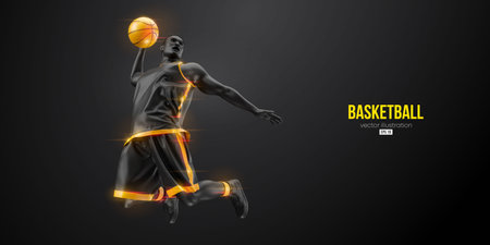 Abstract silhouette of a basketball player man in action isolated black background. vector illustrationのイラスト素材