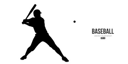 Abstract silhouette of a baseball player on white background. Baseball player batter hits the ball. vector illustrationのイラスト素材