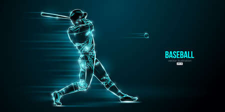 Abstract silhouette of a baseball player on blue background. Baseball player batter hits the ball. vector illustrationのイラスト素材