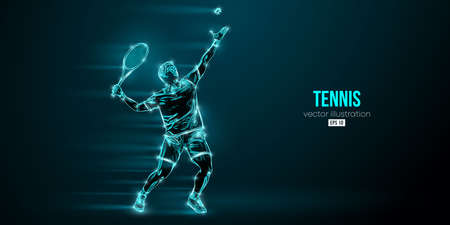 Abstract silhouette of a tennis player on black background. Tennis player man with racket hits the ball. vector illustrationのイラスト素材