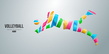 Abstract silhouette of a volleyball player on white background. Volleyball player man hits the ball. vector illustrationのイラスト素材