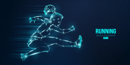 Abstract silhouette of a running athlete on blue background. Runner woman are running sprint or marathon. vector illustrationのイラスト素材