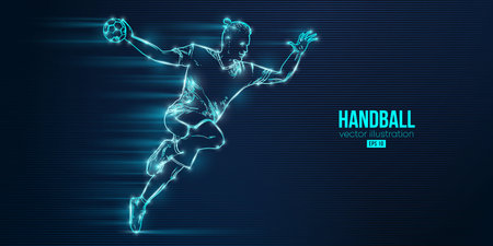 Abstract silhouette of a handball player on blue background. Handball player man are throws the ball. vector illustrationのイラスト素材