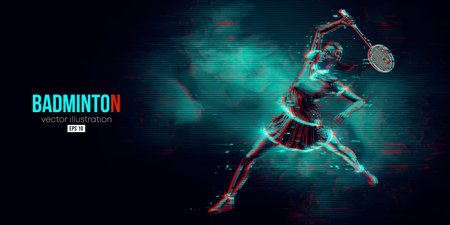 Abstract silhouette of a badminton player on black background. The badminton player woman hits the shuttlecock. vector illustrationのイラスト素材