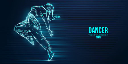 Abstract silhouette of a young hip-hop dancer, breake dancing woman isolated on blue background. vector illustrationのイラスト素材