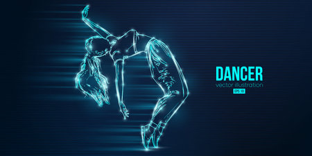 Abstract silhouette of a young hip-hop dancer, breake dancing woman isolated on blue background. vector illustrationのイラスト素材