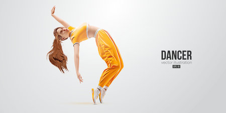 Realistic silhouette of a young hip-hop dancer, breake dancing woman isolated on white background. vector illustrationのイラスト素材