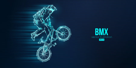 Abstract silhouette of a bmx rider, man is doing a trick, isolated on blue background. Ð¡ycling sport transport. Vector illustrationのイラスト素材