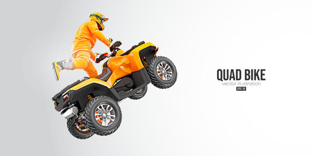 Realistic silhouette of a ATV Quad bike, All-Terrain vehicle, isolated on white background. Rider jumps on quad bike. vector illustrationのイラスト素材