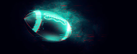 Abstract silhouette of a american football player man in action isolated black background.の写真素材