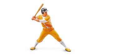 Realistic silhouette of a baseball player on white background. Baseball player batter hits the ball.の写真素材