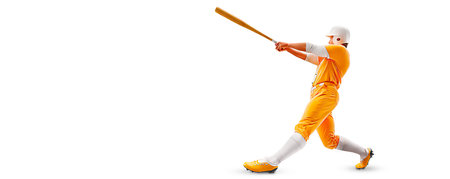Realistic silhouette of a baseball player on white background. Baseball player batter hits the ball.の写真素材