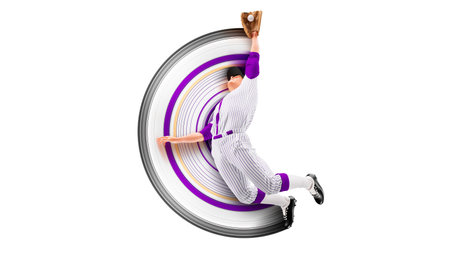 Realistic silhouette of a baseball player on white background. Baseball player batter hits the ball.の写真素材