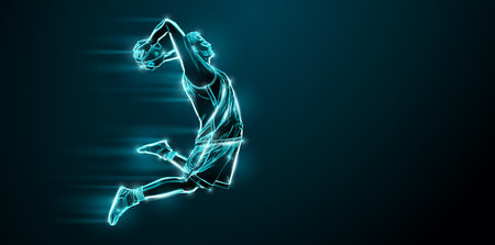 Abstract silhouette of a NBA basketball player man in action isolated black background.の写真素材