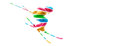 Abstract silhouette of a skiing on white background. The skier man doing a trick. Carvingの写真素材